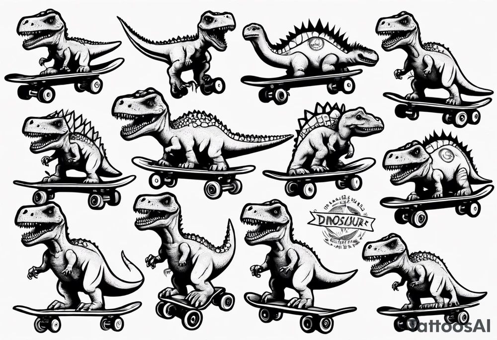 dinosaur riding a skateboard tattoo idea