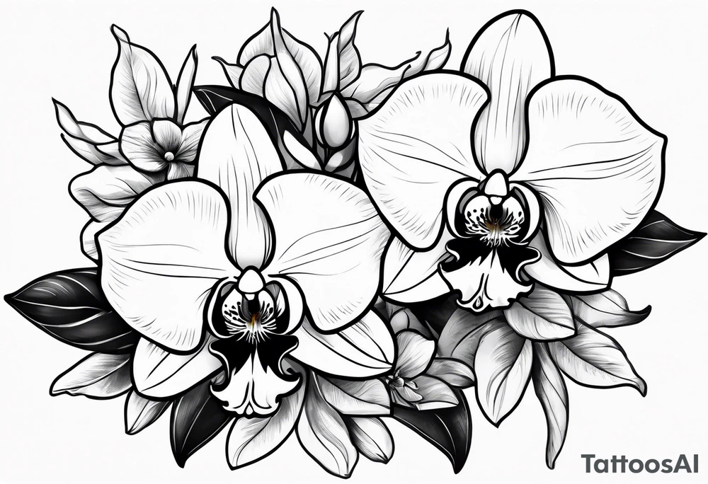 Orquídea olho de boneca e Bougainvillea tattoo idea