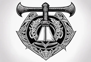 Valhalla sword 
shield axe Valknut mist tattoo idea