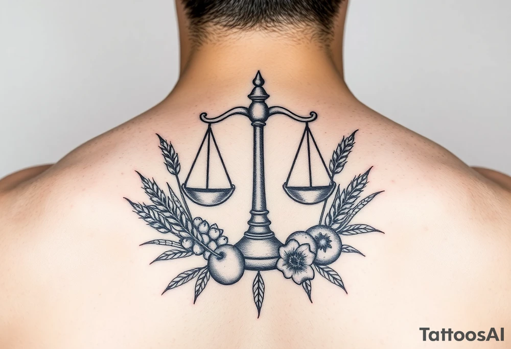 tattoo of the zodiac sign Libra with wheat and autumn fruits tattoo idea