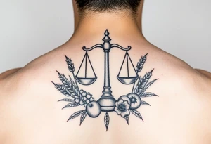 tattoo of the zodiac sign Libra with wheat and autumn fruits tattoo idea