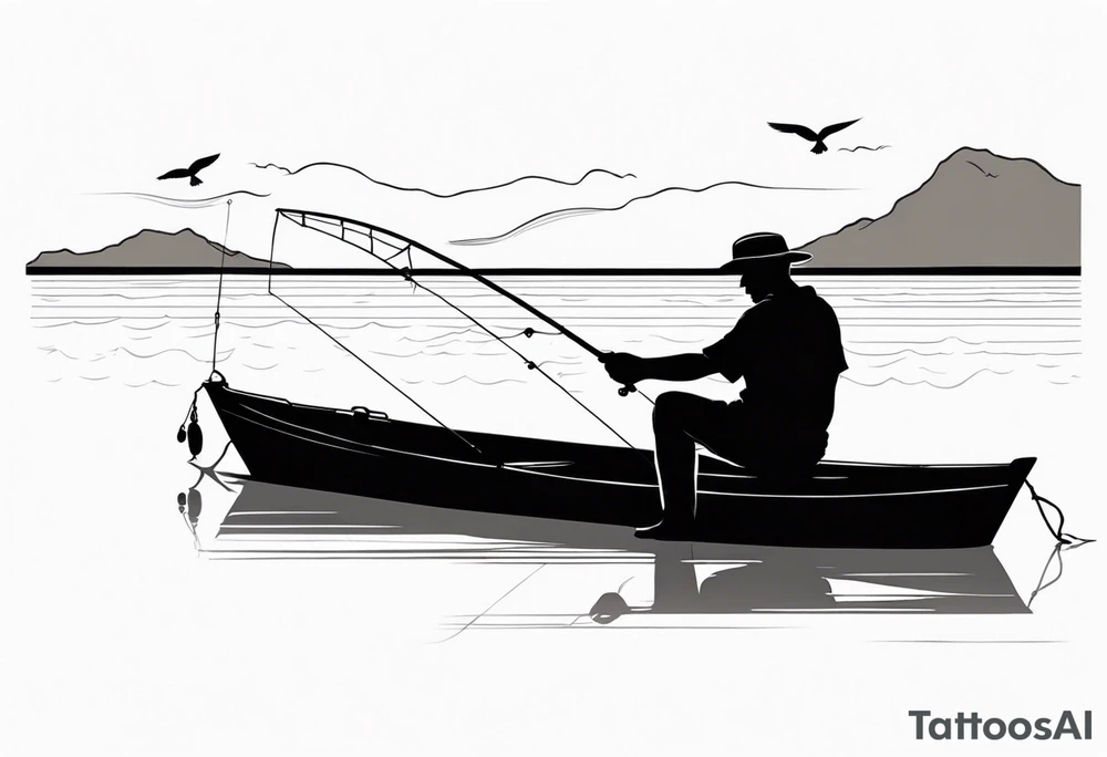 man fishing on a beach silhouette tattoo idea
