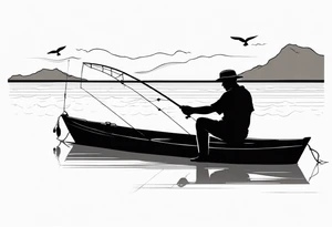 man fishing on a beach silhouette tattoo idea