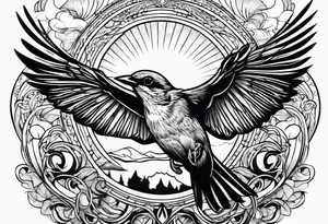 one flying 
sparrow, sunrays, tattoo idea