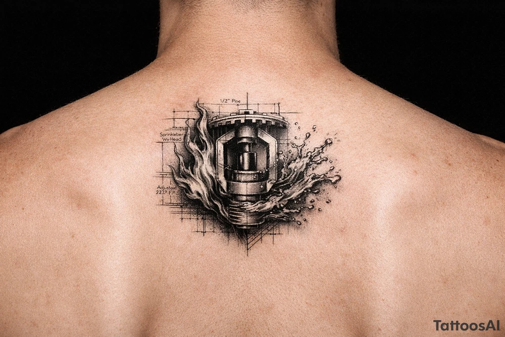 Fire sprinkler design plan fading into Fire and Water tattoo idea