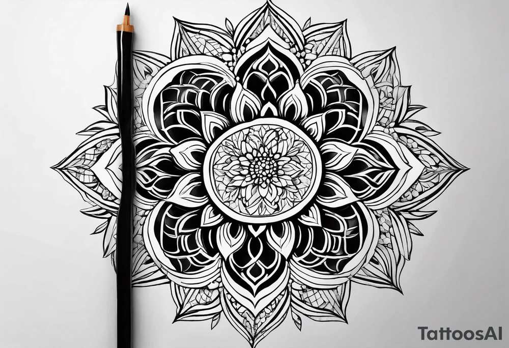 flower of life with henna pattern for sleeve tattoo idea