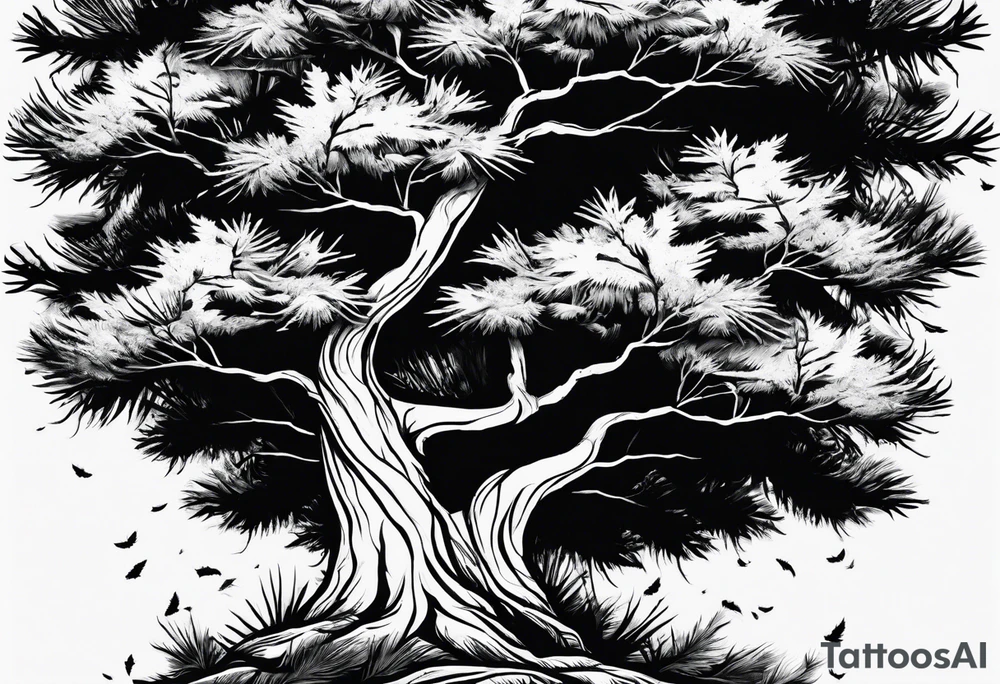 pine tree where leaves have fallen off only on one side tattoo idea