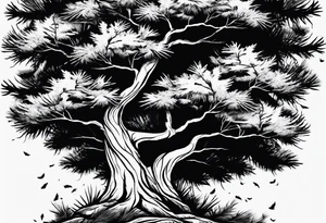 pine tree where leaves have fallen off only on one side tattoo idea