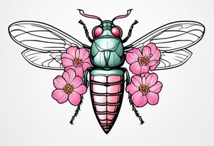 Neo traditional Cicada and pink flower tattoo idea