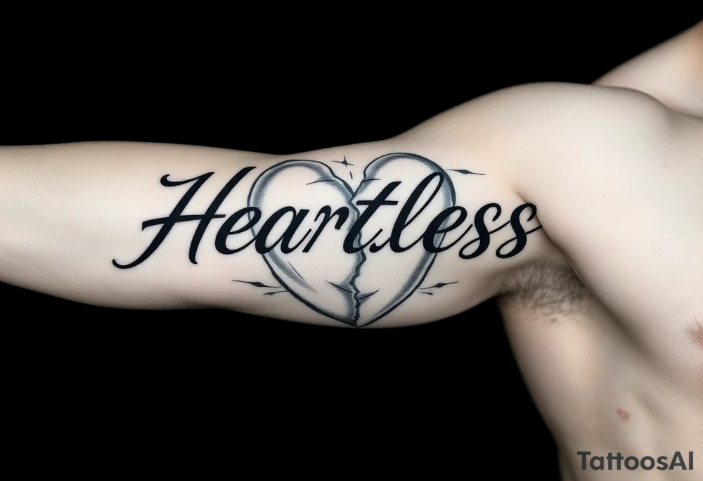 Heartless words written with broken real heart design tattoo idea