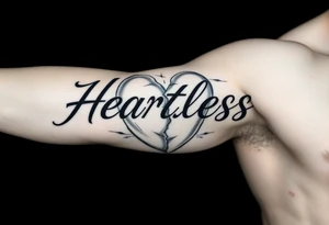 Heartless words written with broken real heart design tattoo idea