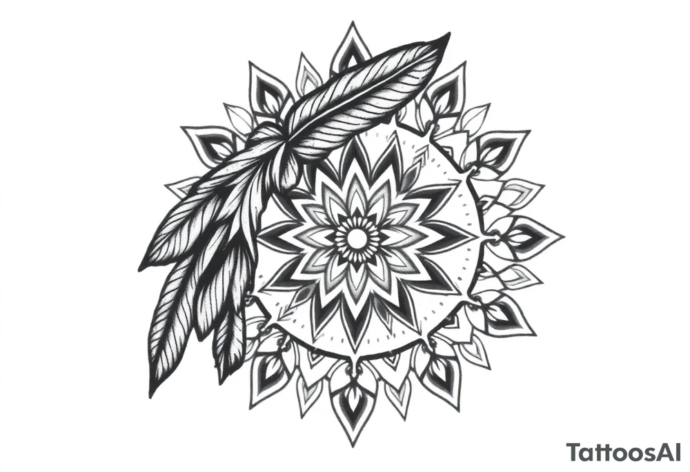 spiritual feather indian mandala shaman tattoo idea