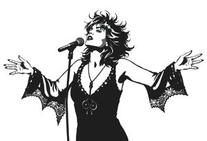 A silhouette stencil style drawing of Stevie nicks with her arms out as if she is spinning tattoo idea