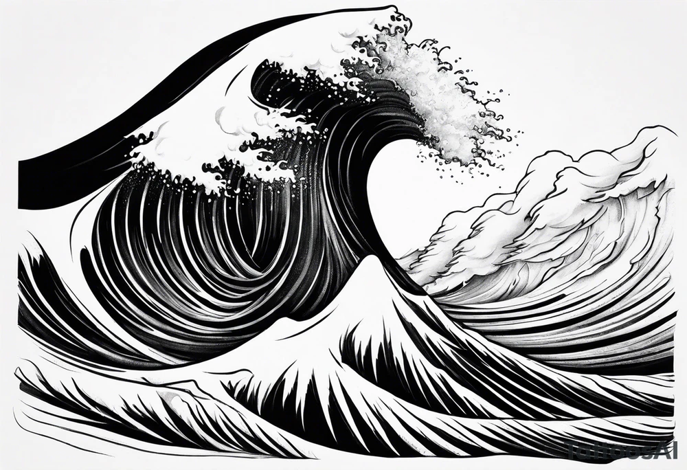 TIDAL WAVE ENGULFING A MOUNTAIN tattoo idea