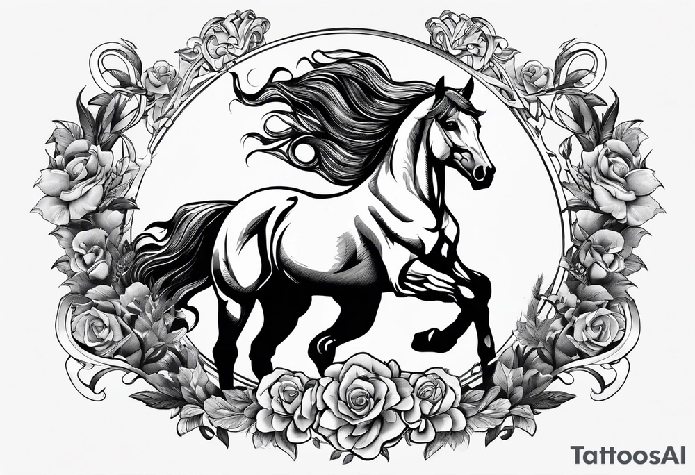 black and white tattoo mix of horse and guns tattoo idea