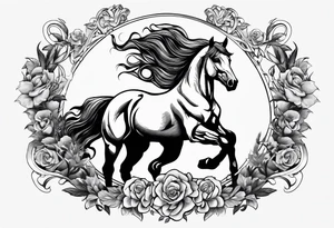 black and white tattoo mix of horse and guns tattoo idea