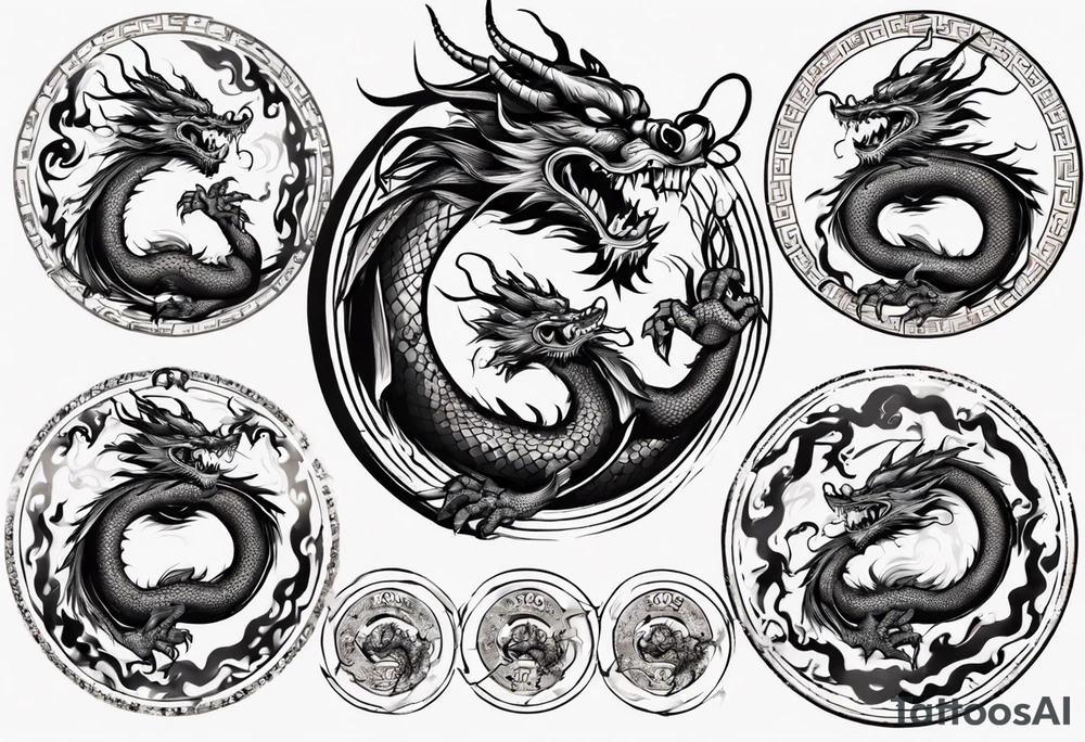 Chinese dragon in a circular shape with "02.03" written on its skin tattoo idea