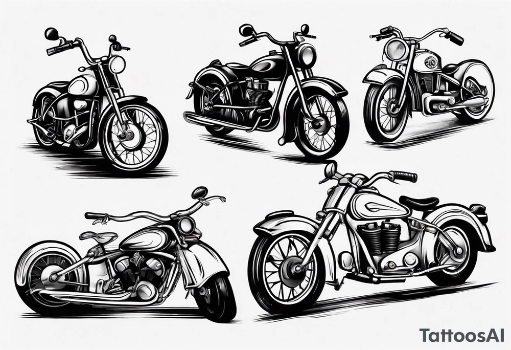 Motorcycle and an old vintage classic car tattoo idea