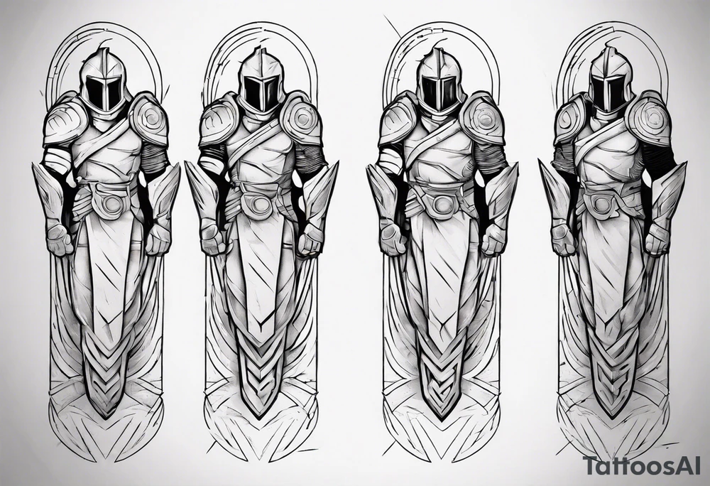 spartan soldier sleeve linework fine line linework tattoo idea