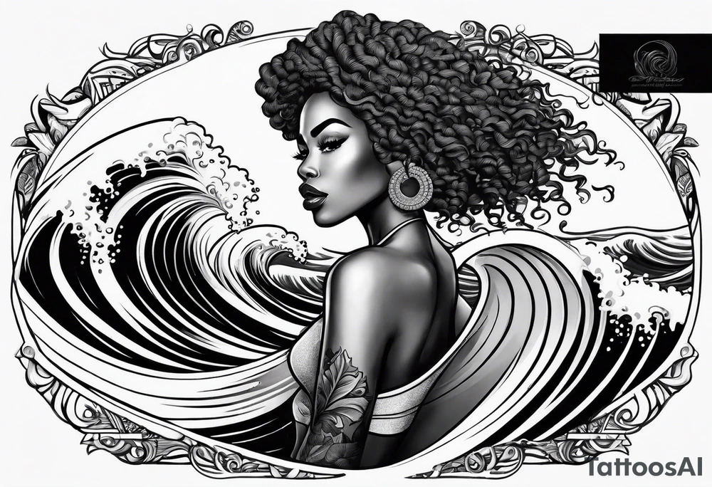 Black woman surfing
With natural hair tattoo idea