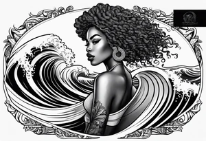 Black woman surfing
With natural hair tattoo idea