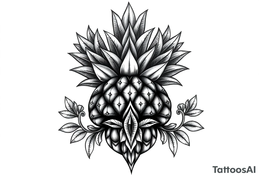Bushy crown pineapple vagina,  design to go over vagina , erotic vagina  area design, anus to be at the bottom tattoo idea