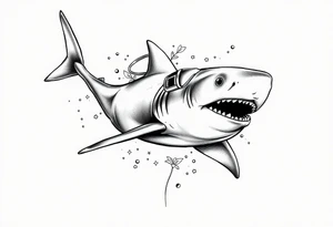 shark scuba diving tattoo idea