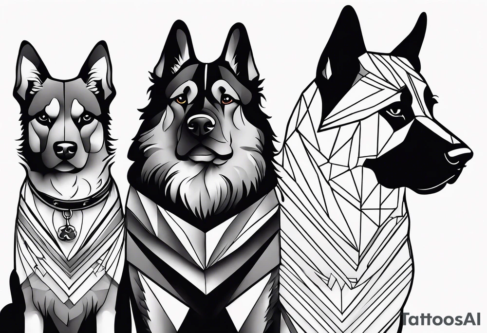 2 big dogs 3 small dogs and one black cat tattoo idea