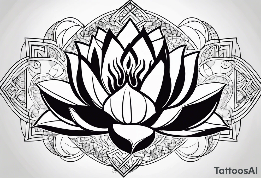 Lotus flower with fire and Aries symbol tattoo idea