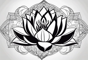 Lotus flower with fire and Aries symbol tattoo idea