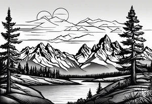 Simple Half sleeve of Teton mountain range with trees lining the bottom of tattoo tattoo idea