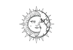 celestial sun and moon embrace with constellation patterns tattoo idea