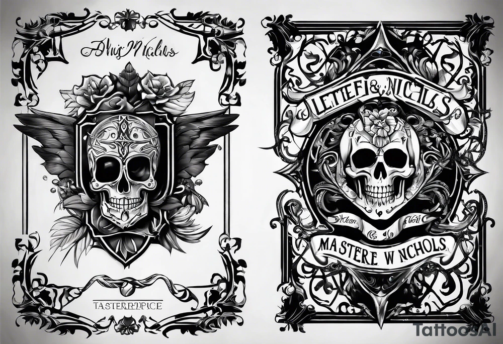 logo with the last name Nichols and the letters B, O, L, H, E, D, J, and R tattoo idea