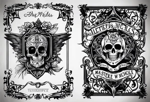 logo with the last name Nichols and the letters B, O, L, H, E, D, J, and R tattoo idea
