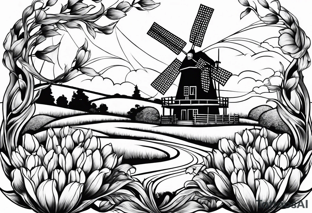 windmill and tulip tattoo idea