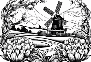 windmill and tulip tattoo idea
