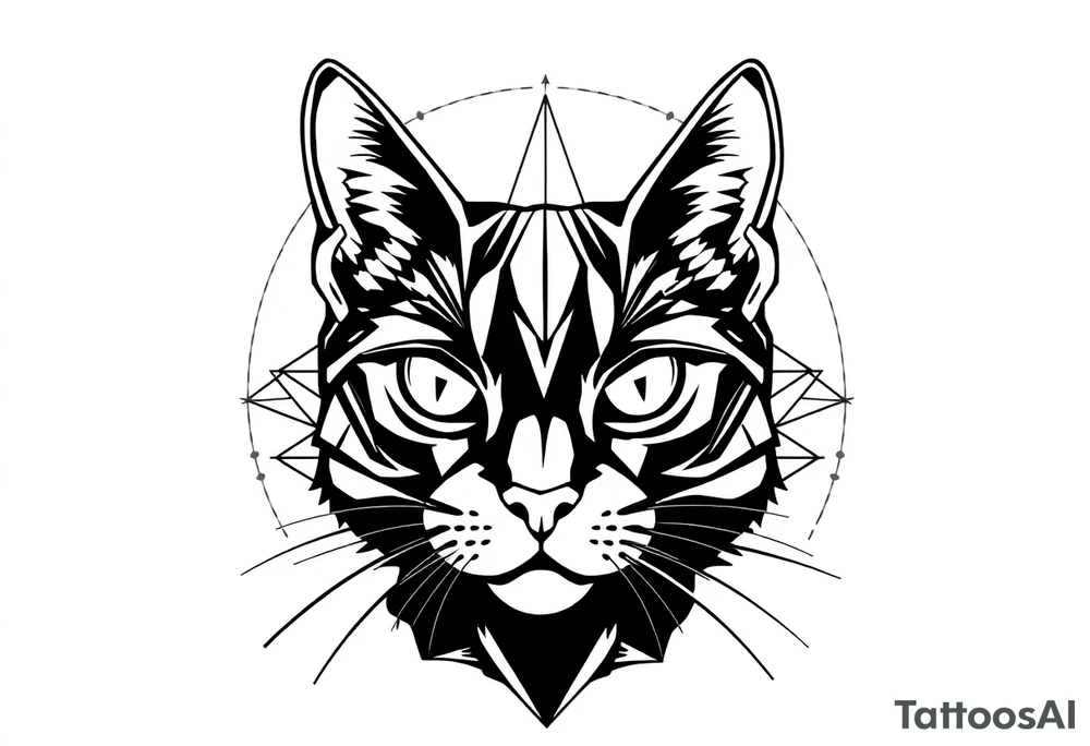 Female black cat head with geometric boarder tattoo idea