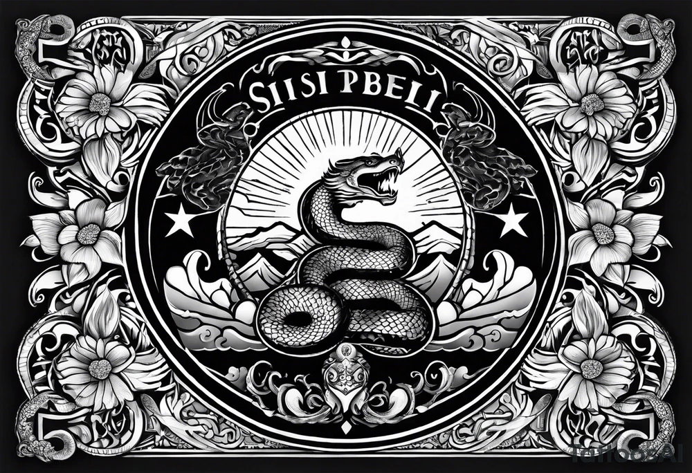 A serpent with sunlight and the phrase Si vis pacem para bellum tattoo idea