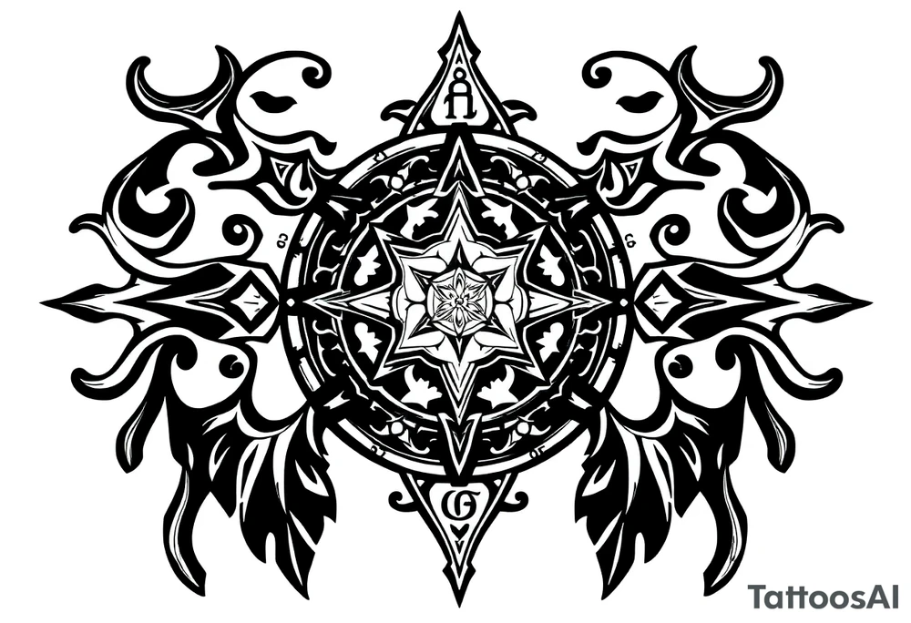 mytical shaman and witch ancient ornament with runes tattoo idea