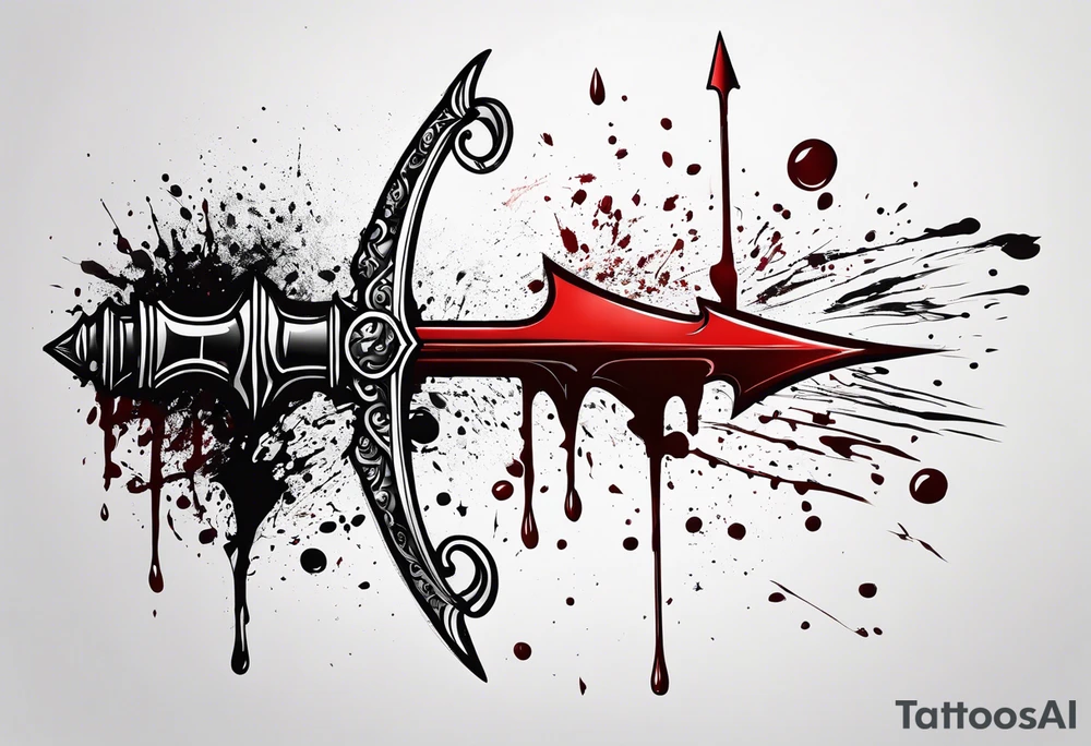 an arrow with only one drip of blood on the tip of it simple line art tattoo idea
