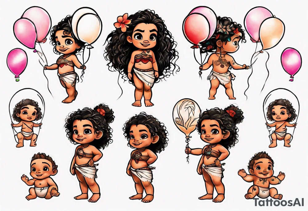 baby moana holding balloons tattoo idea