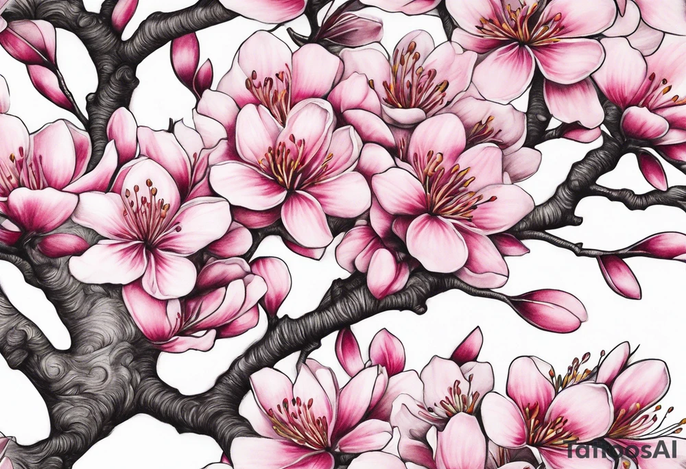 pink silktree blossoms floating tattoo idea