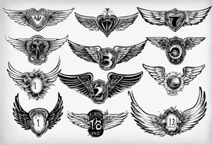 Wings with the dates (1) 09/12/2012 and (2) 24/10/2023 in between the wings tattoo idea