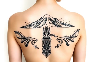 Traditional Māori Mt Taranaki with a tiki chest tattoo tattoo idea