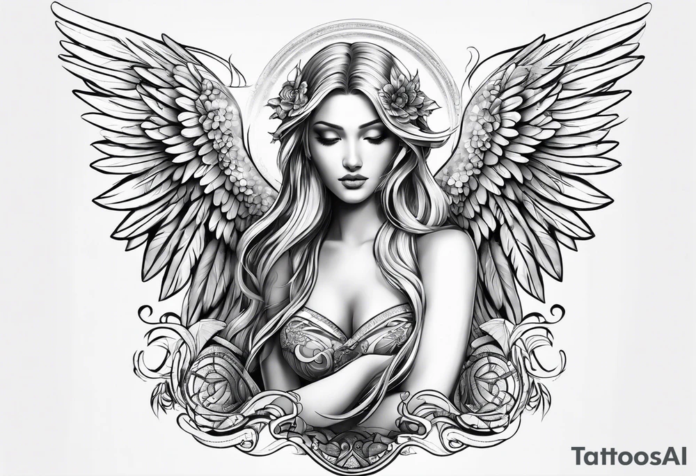 Angel with big boobs tattoo idea