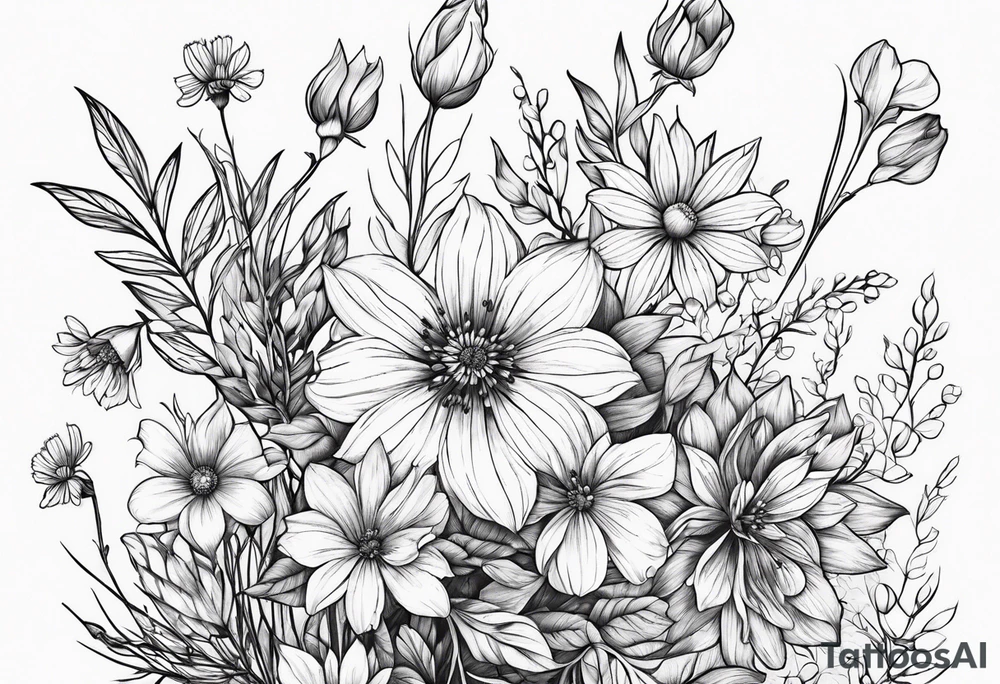 Wildflowers, smaller, vertical tattoo idea