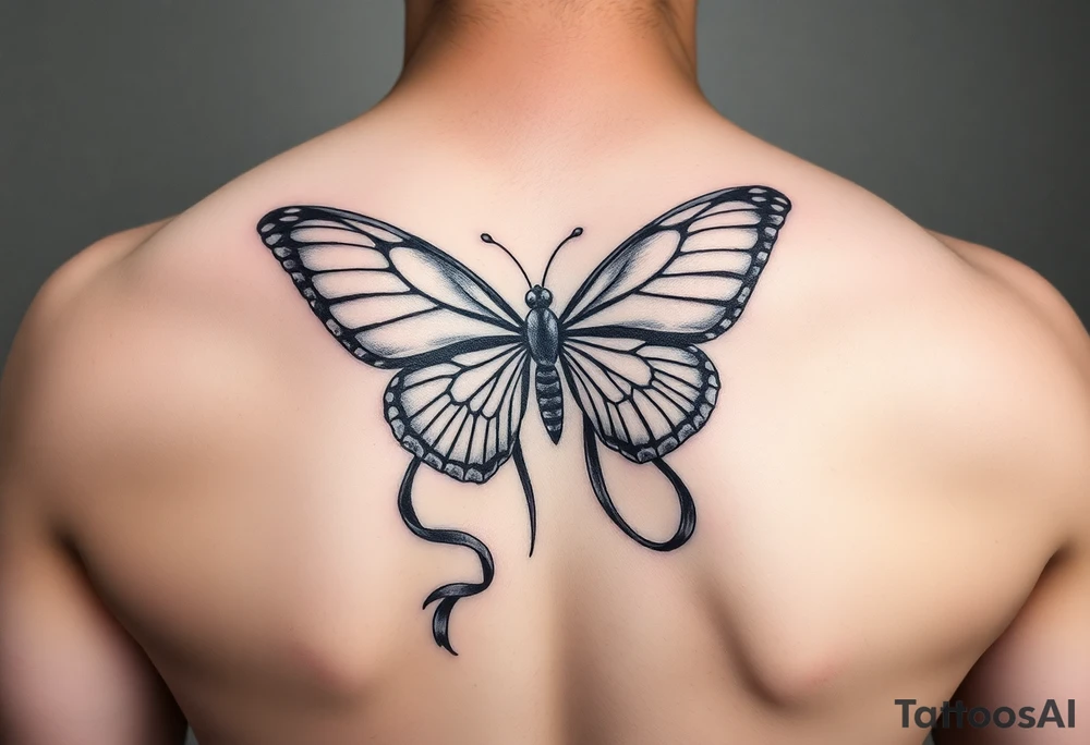 ethereal butterfly with flowing silk ribbons in moonlight tattoo idea