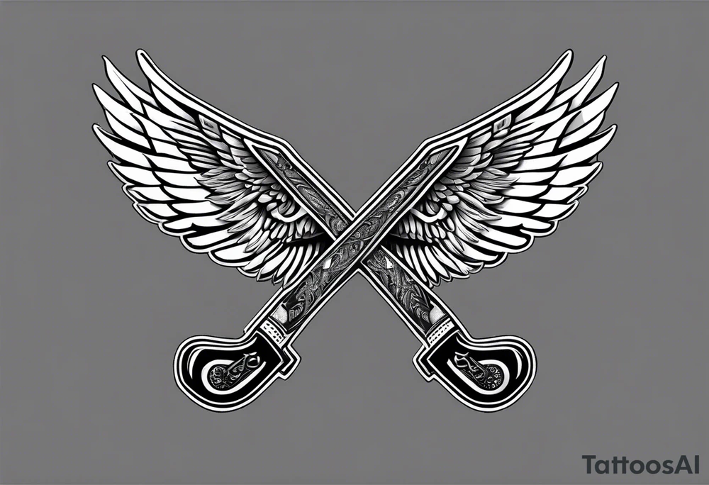 Ice Hockey sticks crossing with 39 in the middle and angel wing around it tattoo idea