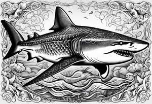 tiger shark with cool texture pattern top view tattoo idea