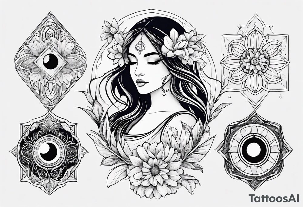 Lunar phases Virgo flowers tattoo idea